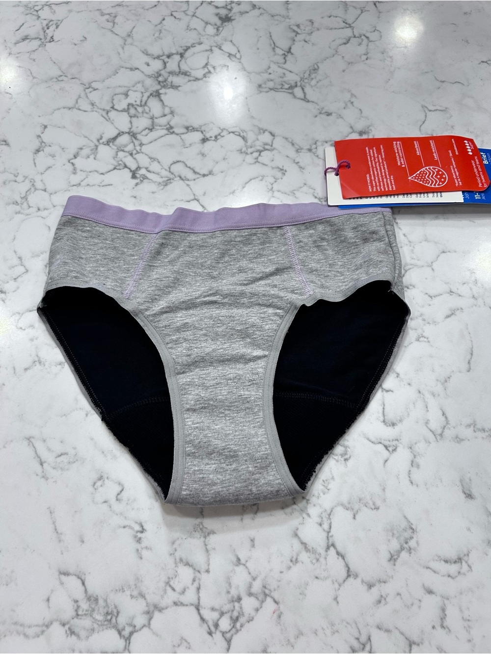 NWT‎ Thinx (BTWN) Teen Gray Organic Cotton Brief Period Underwear Size 11/12